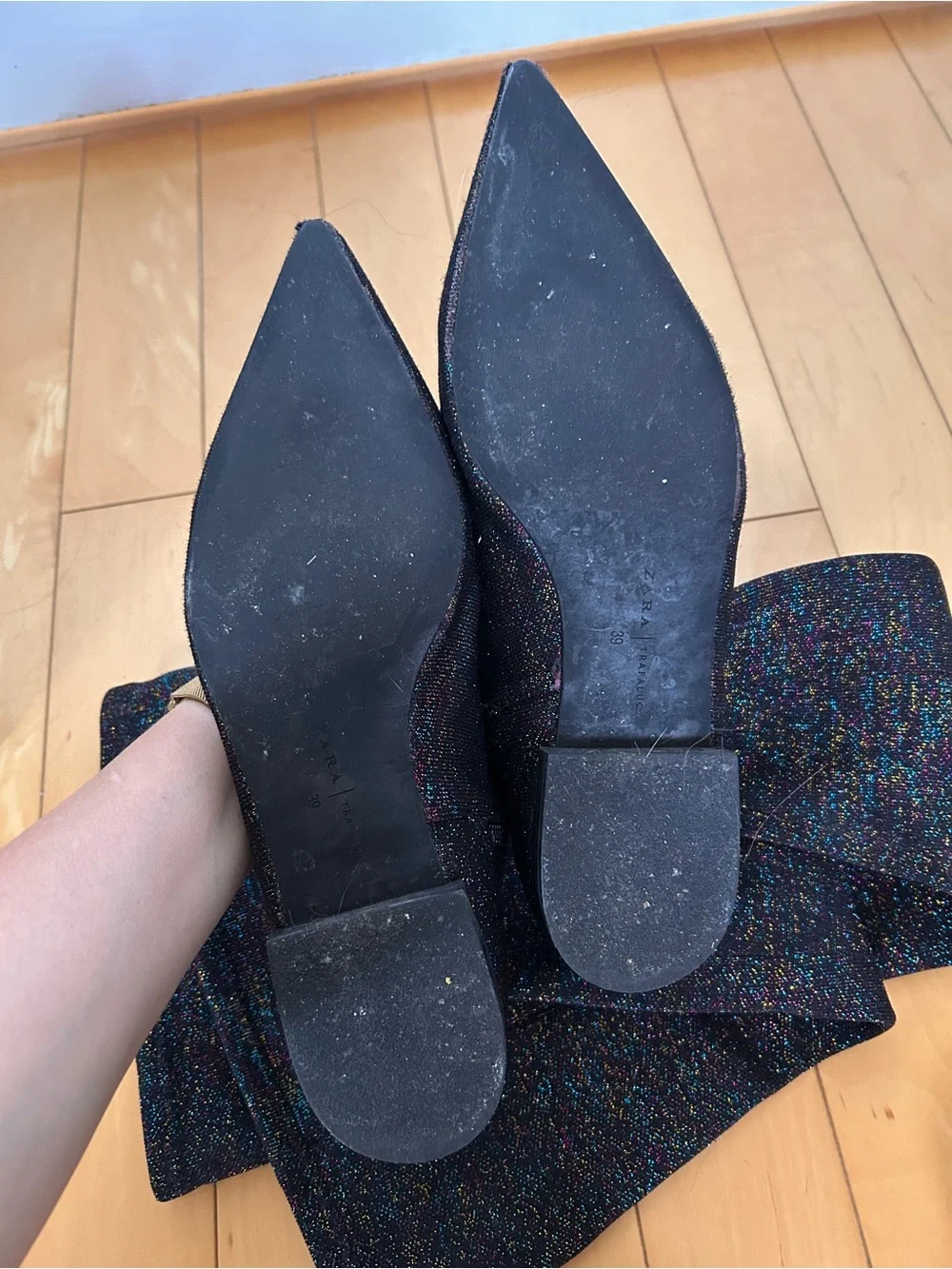 Zara Black Glitter Over-the-Knee Flat Boots